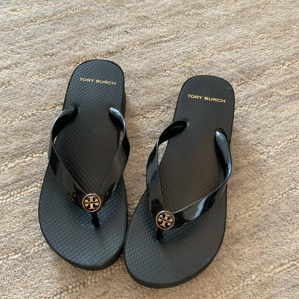 Tory Burch Black wedge Flip Flops